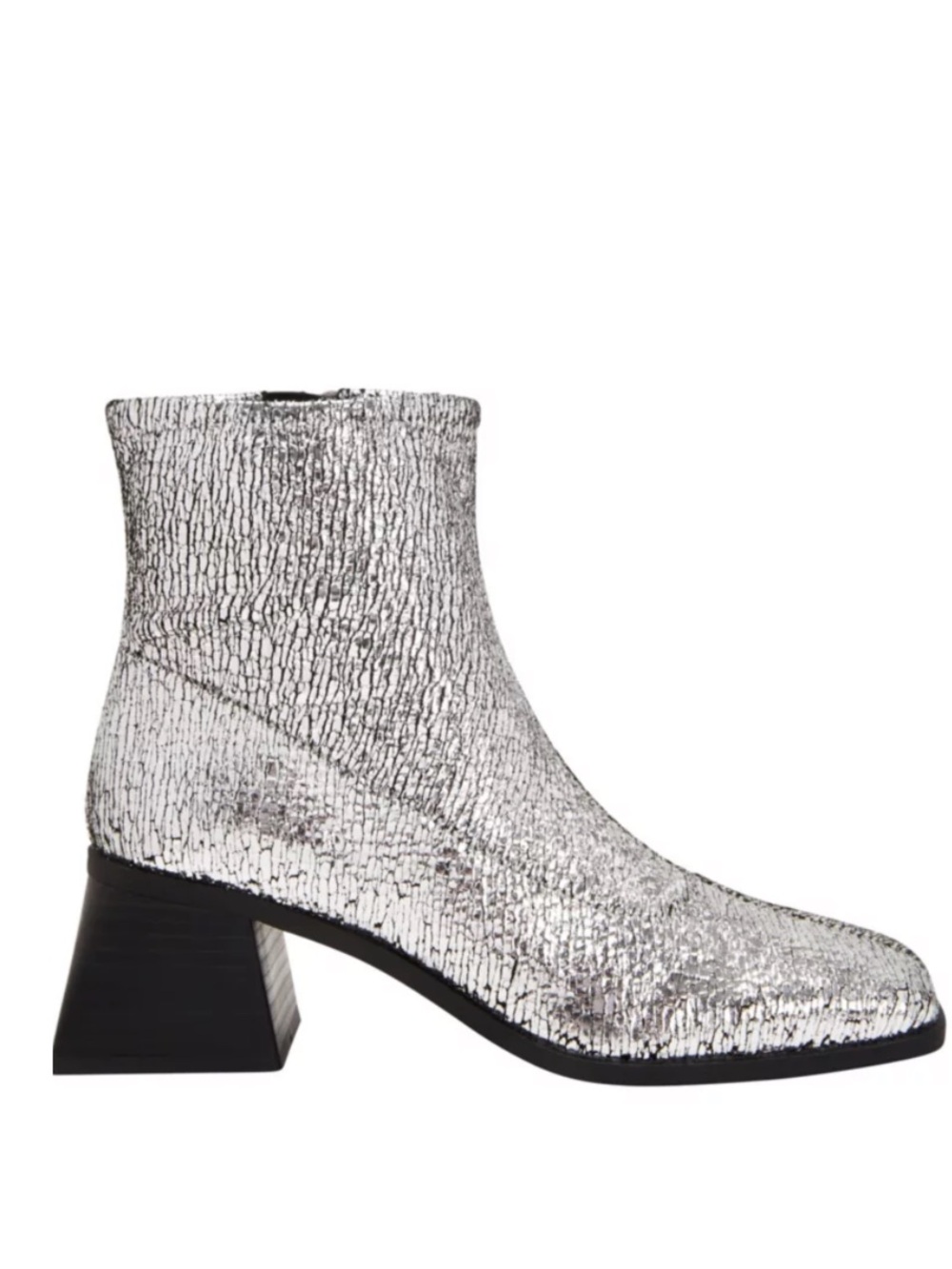 Katy Perry The Lolette Stretch Ankle Boot Metallic Silver Square Toe Sz 5.5 NWOB